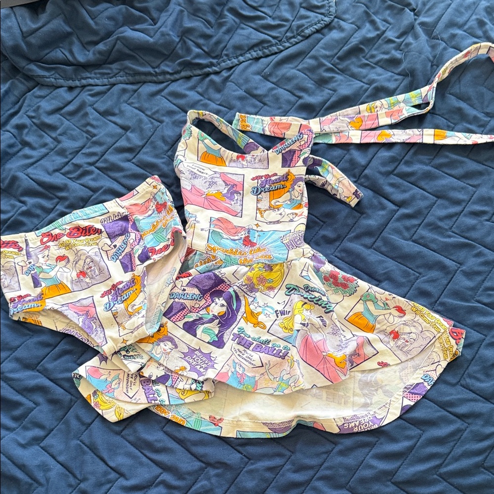 Disney princess cartoon strip lace up back two piece